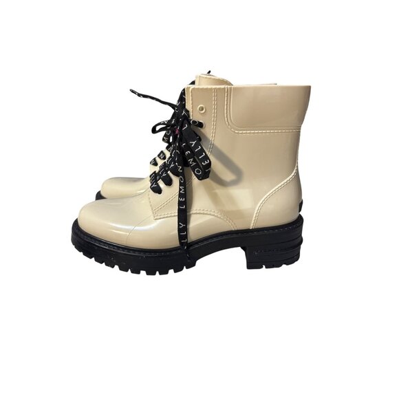 Lemon Jelly Cream Patent Lace-Up Ankle Boots With Black Soles 7.5-8 - Picture 1 of 6